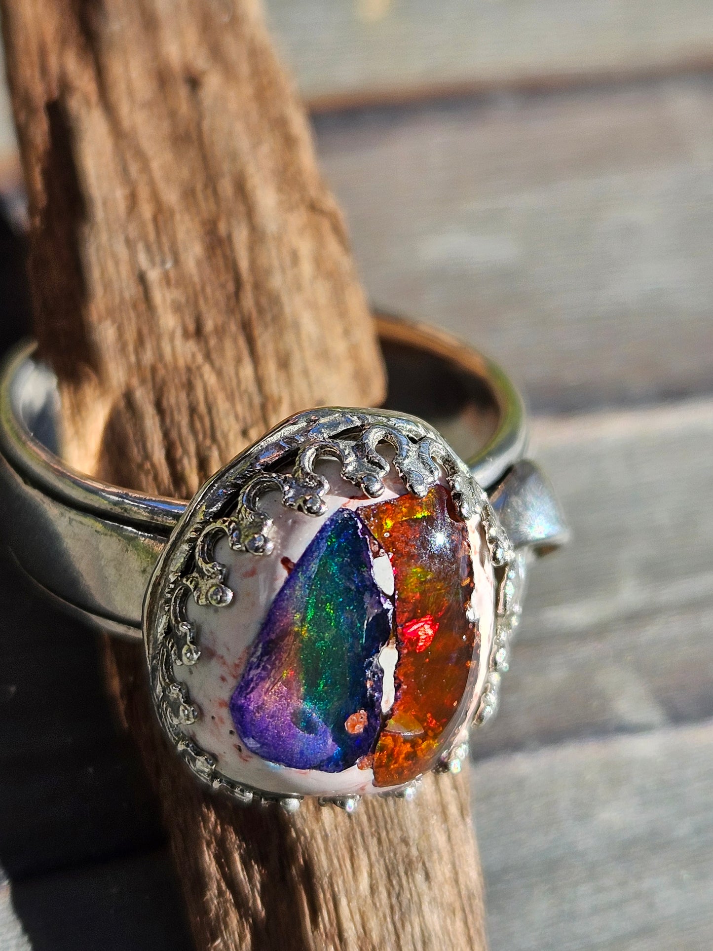 "Garden" Mexican Galaxy Opal Ring, Size 11