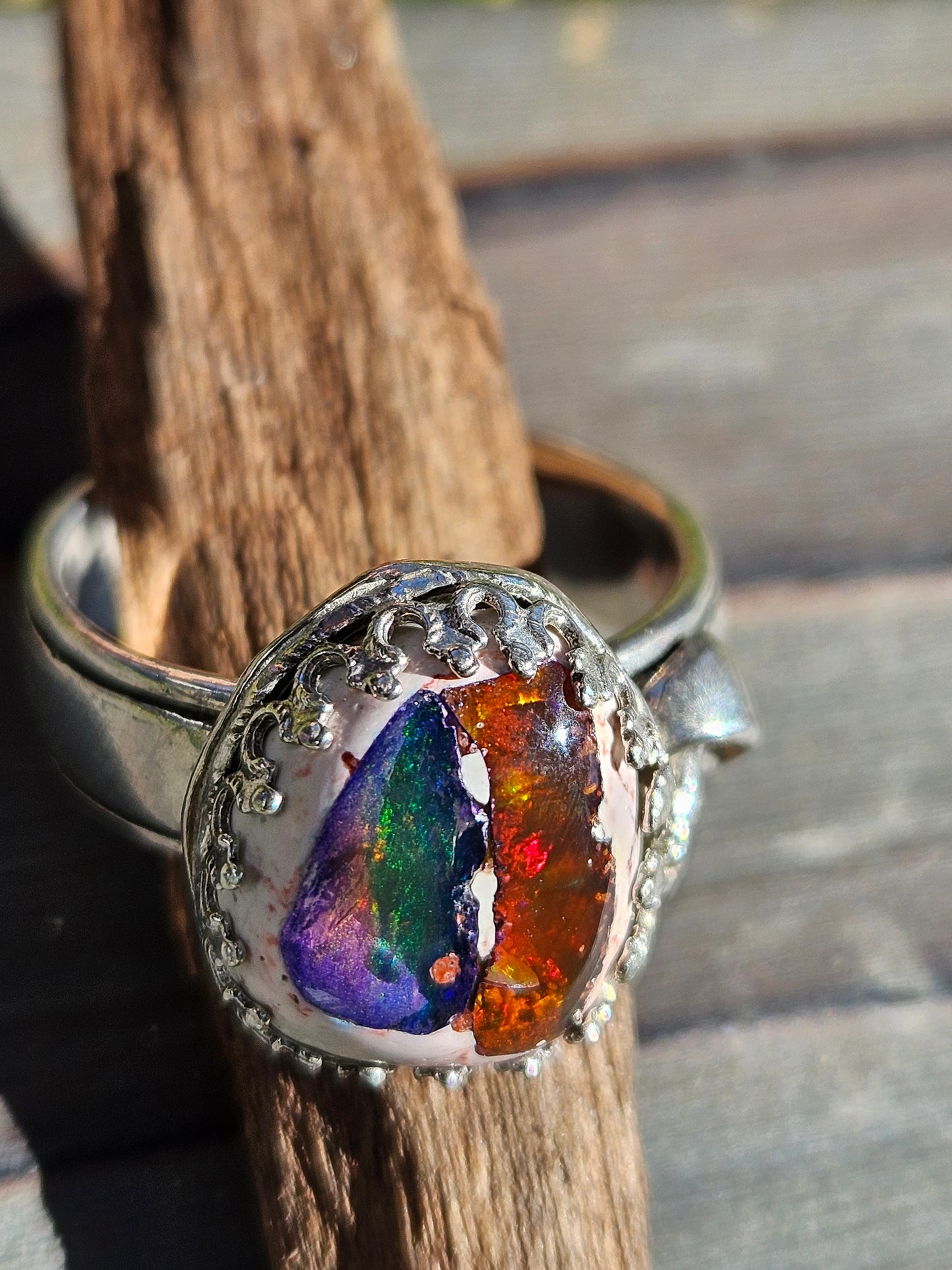 "Garden" Mexican Galaxy Opal Ring, Size 11