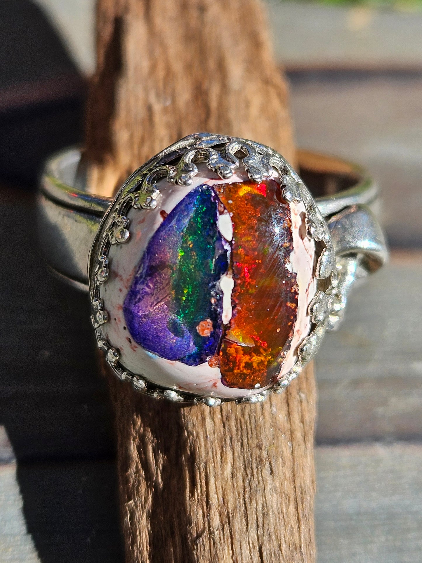 "Garden" Mexican Galaxy Opal Ring, Size 11