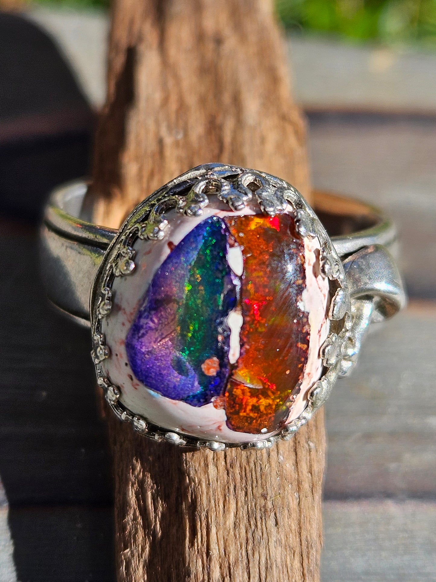 "Garden" Mexican Galaxy Opal Ring, Size 11
