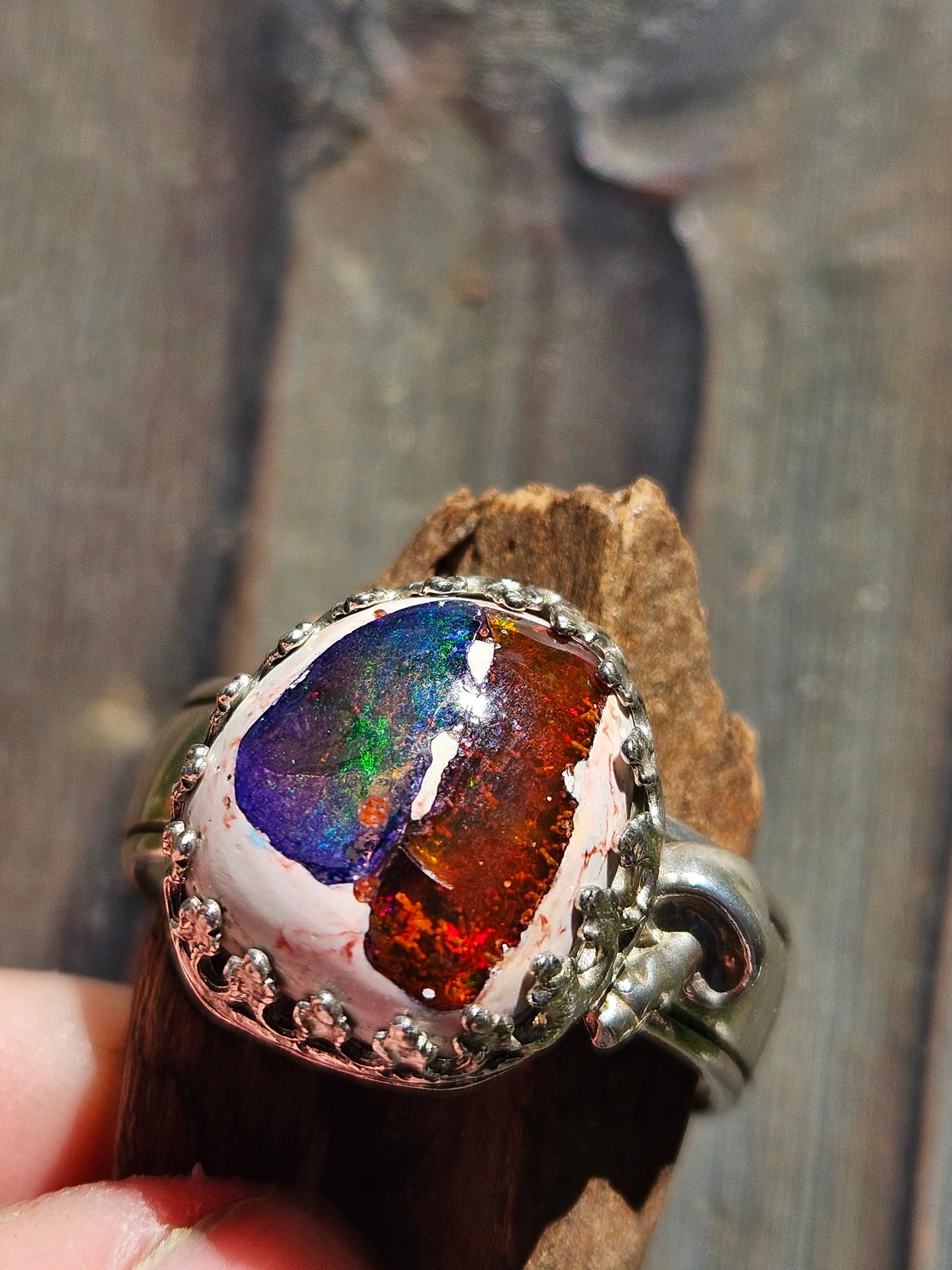 "Garden" Mexican Galaxy Opal Ring, Size 11