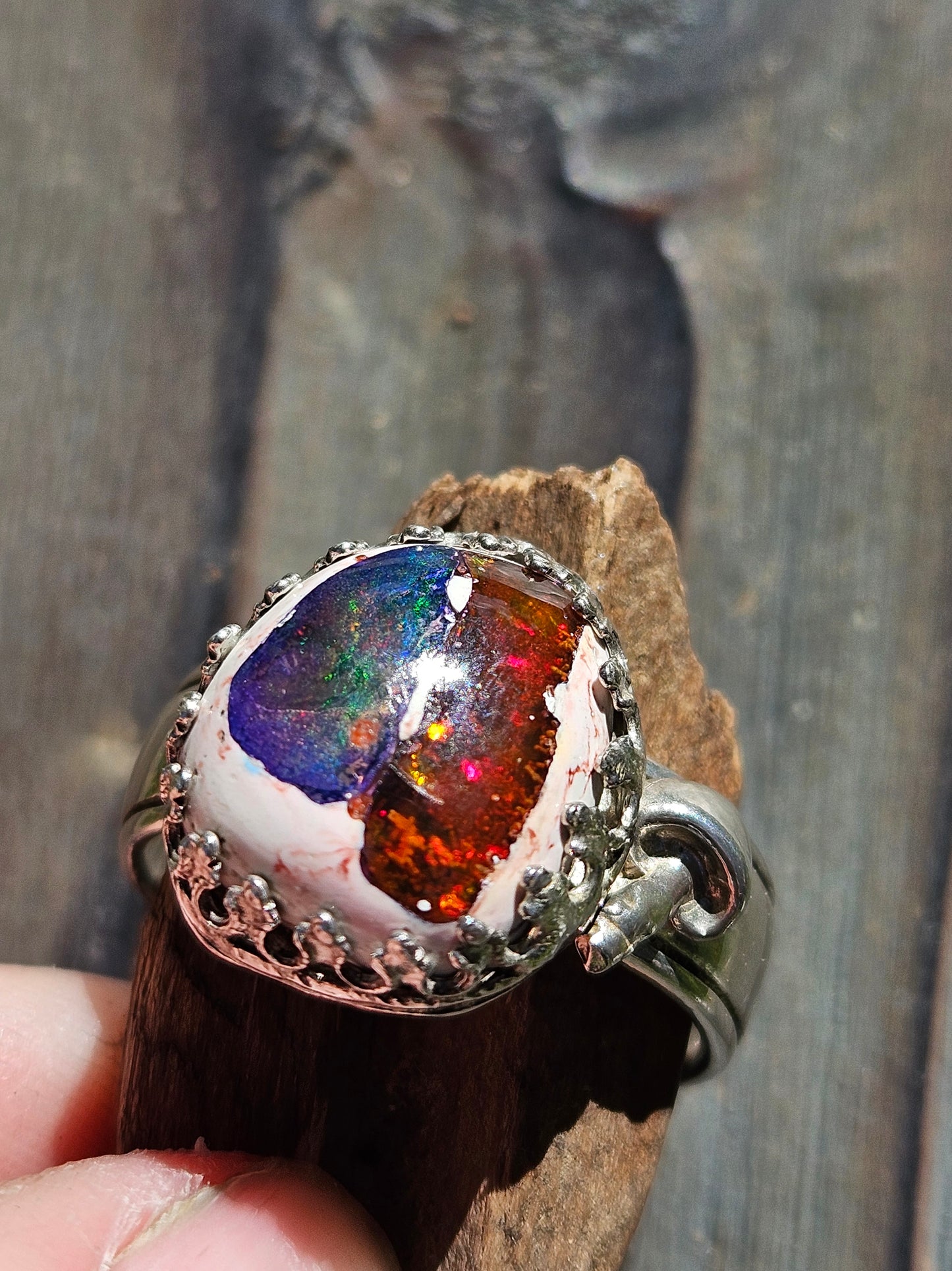 "Garden" Mexican Galaxy Opal Ring, Size 11