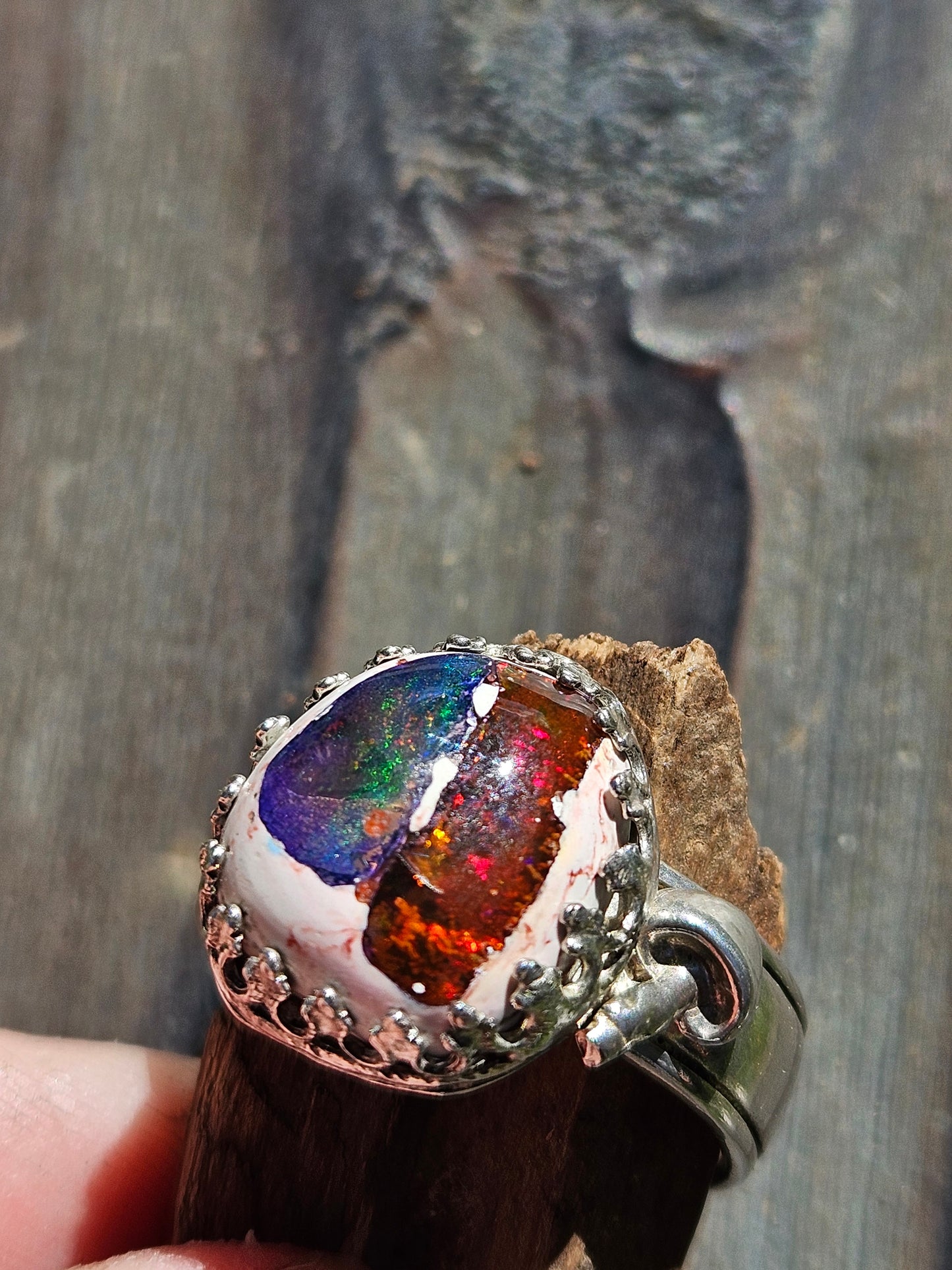 "Garden" Mexican Galaxy Opal Ring, Size 11