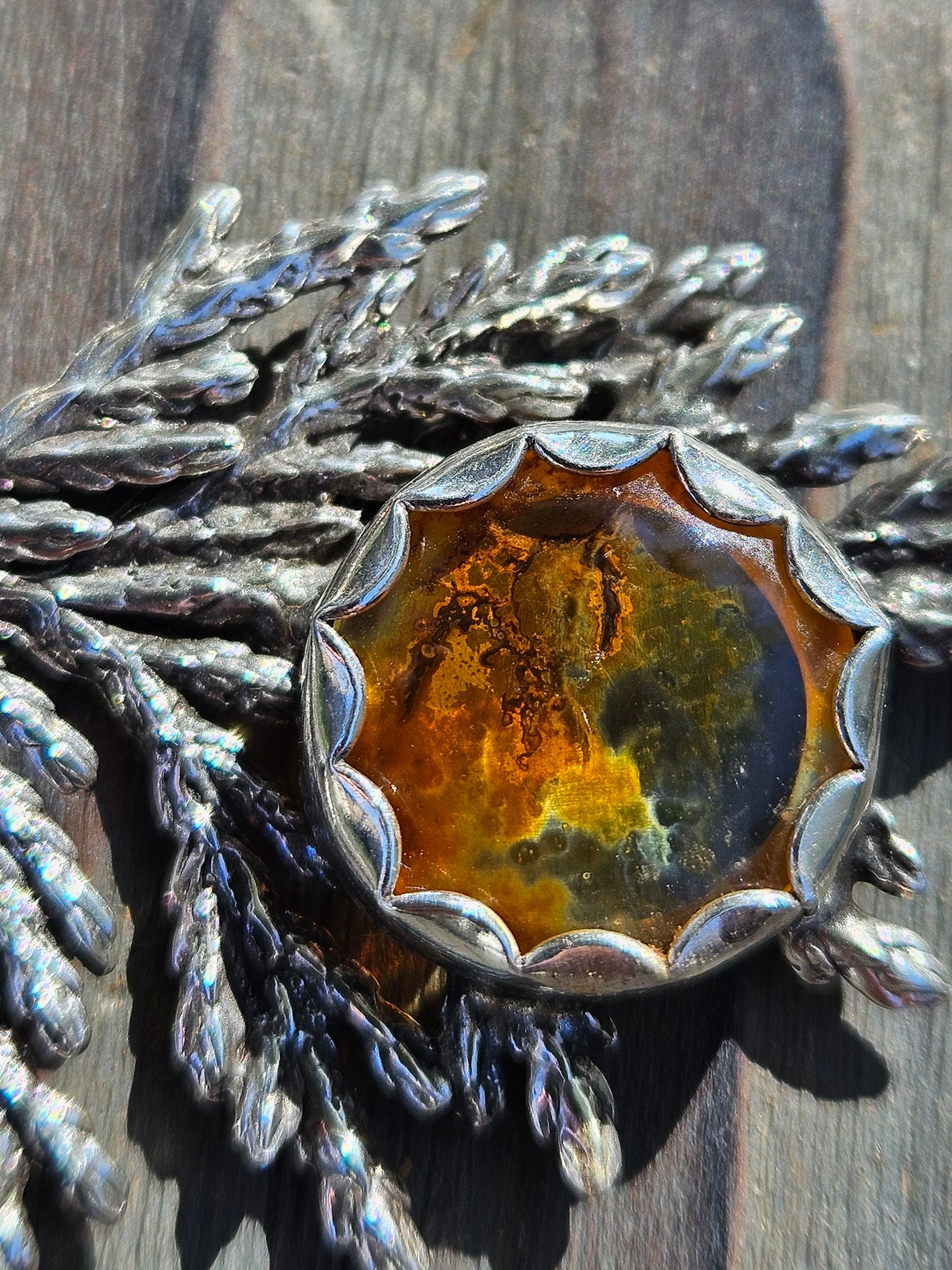 "Eye of Sauron" Iron Oxide Dendrite Quartz Cedar Necklace