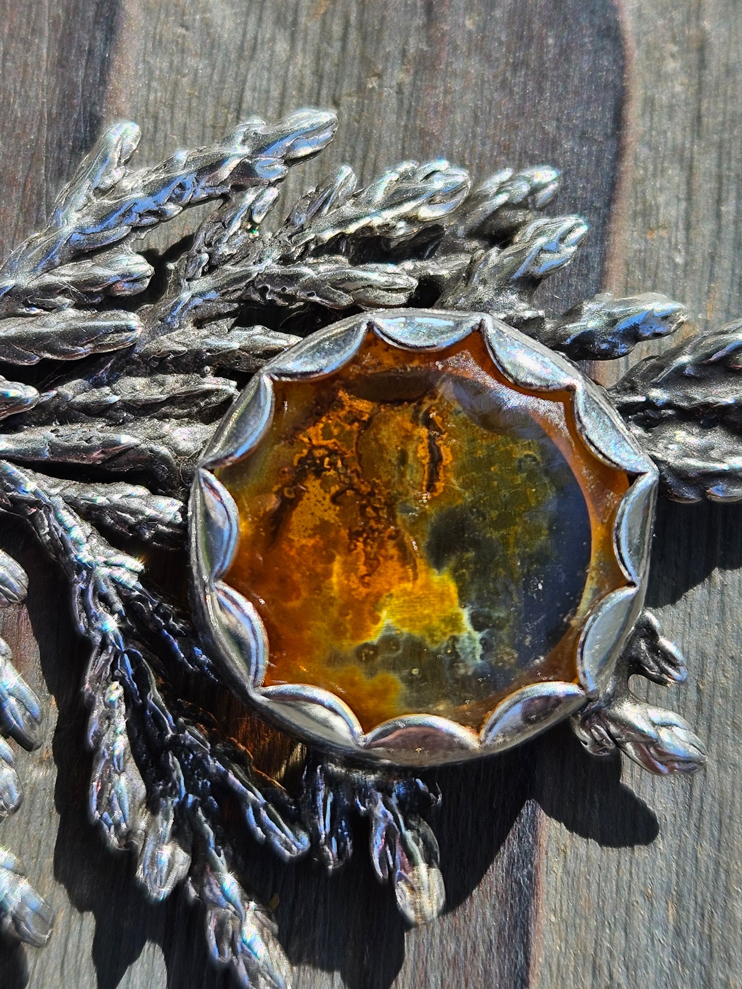 "Eye of Sauron" Iron Oxide Dendrite Quartz Cedar Necklace