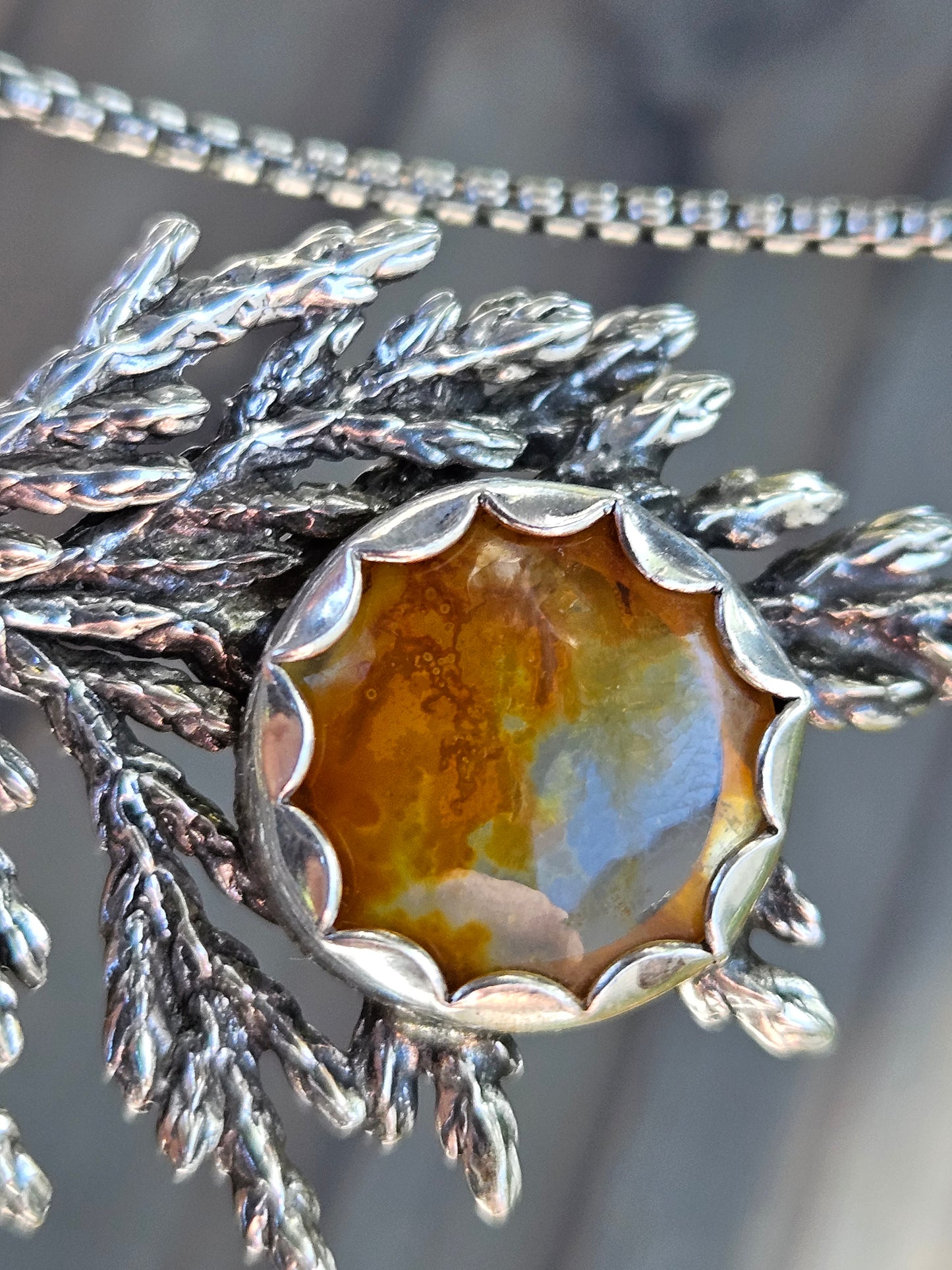 "Eye of Sauron" Iron Oxide Dendrite Quartz Cedar Necklace