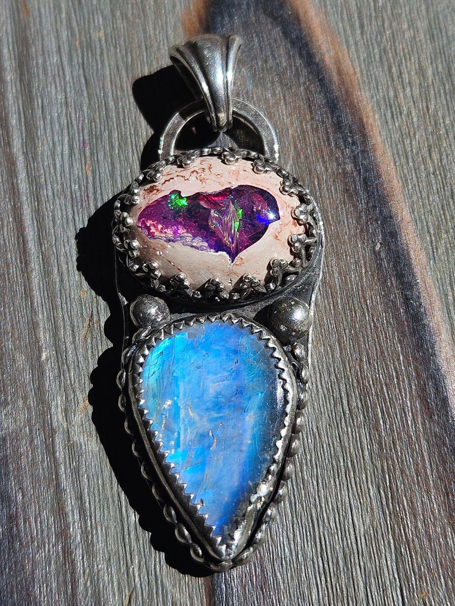 Mexican Galaxy Opal and Moonstone Pendant