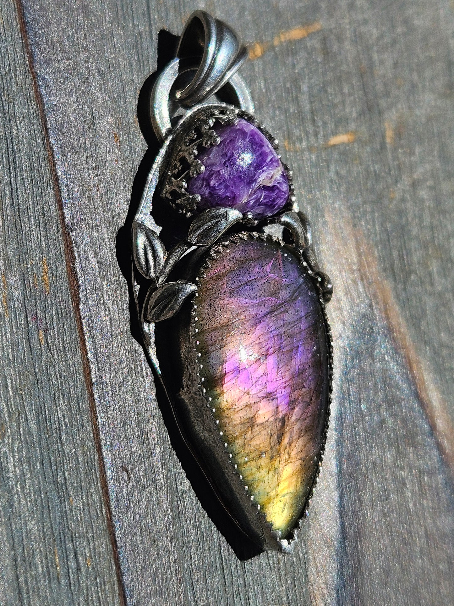 "Enchantress" Charorite and Purple Labradorite Pendant