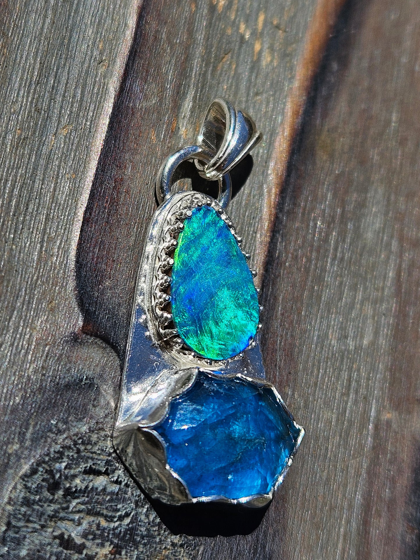 Australian Opal and Neon Apatite Pendant