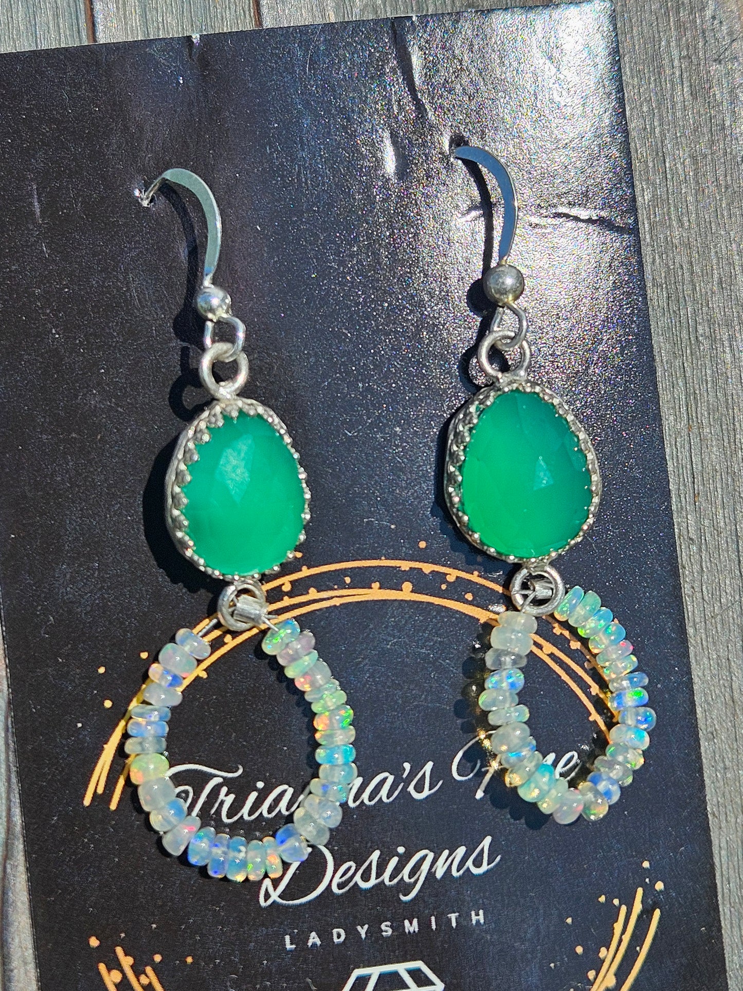 Green Chalcedony and Ethiopian Opal Earrings