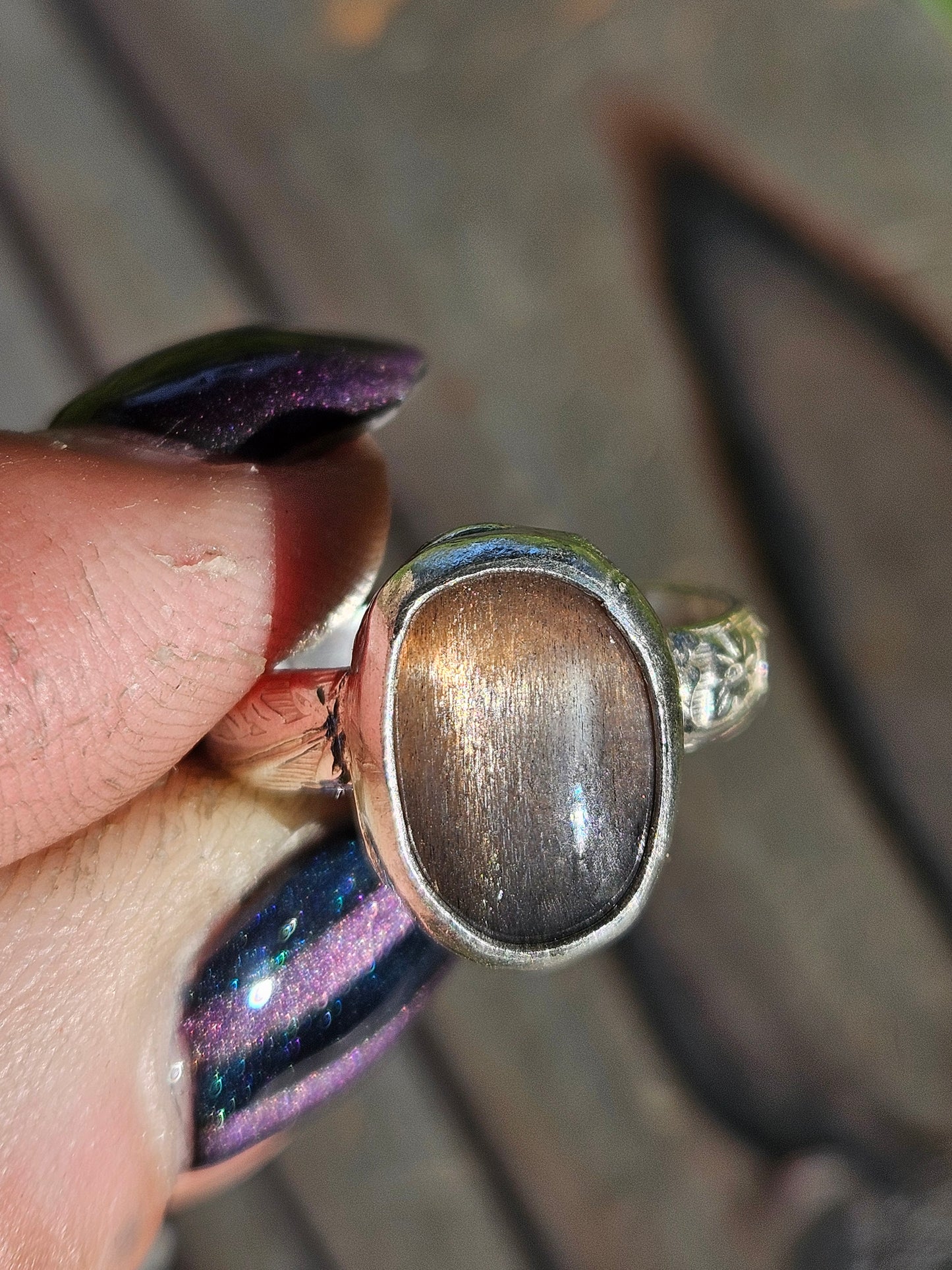 Brown Sunstone Ring, Size 7