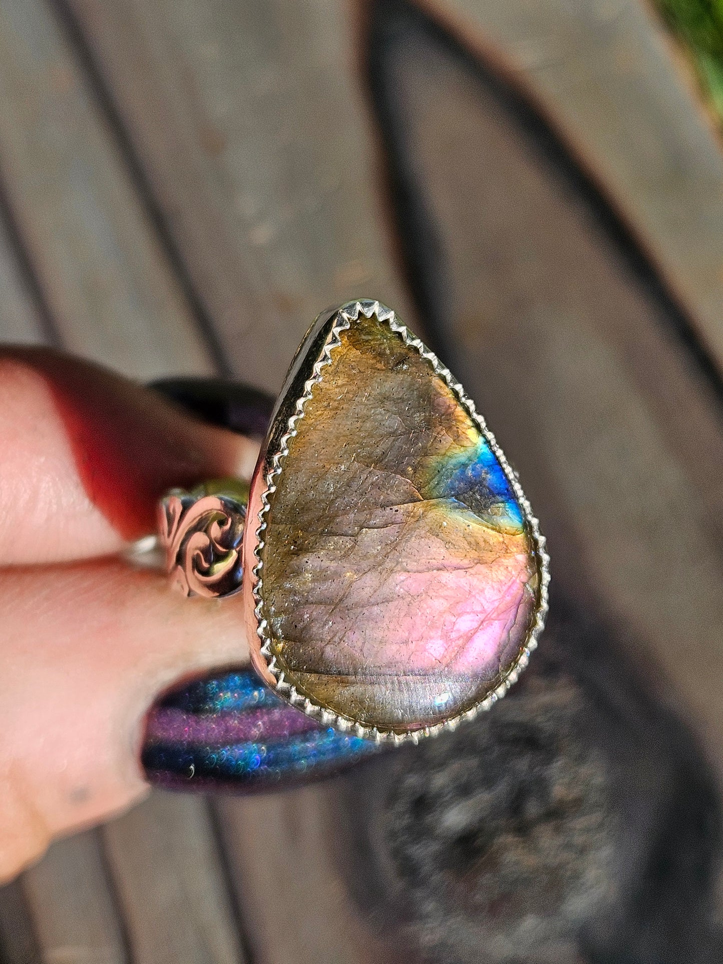 Pink Labradorite Ring, Size 8