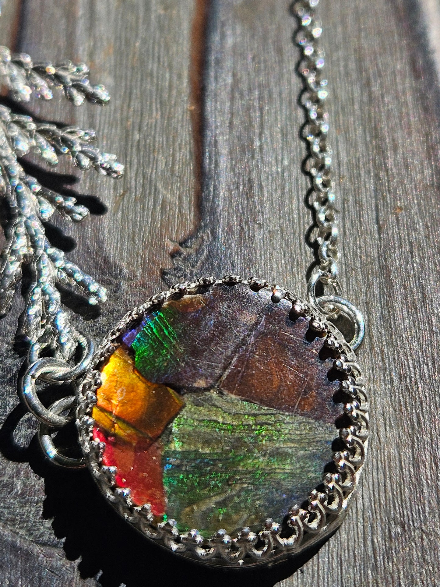 Ammolite Cedar Necklace, 20in