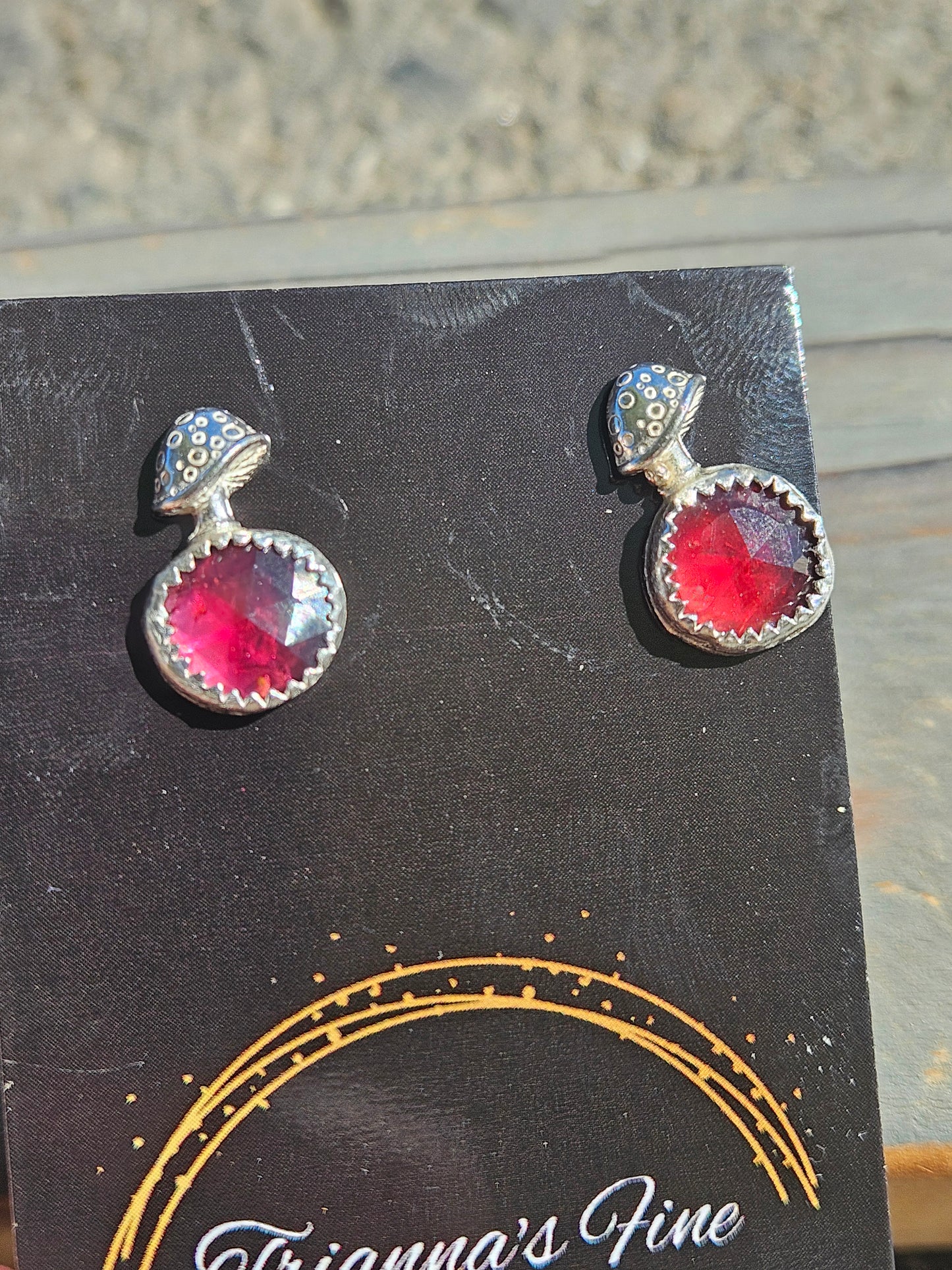 Garnet Mushroom Stud Earrings