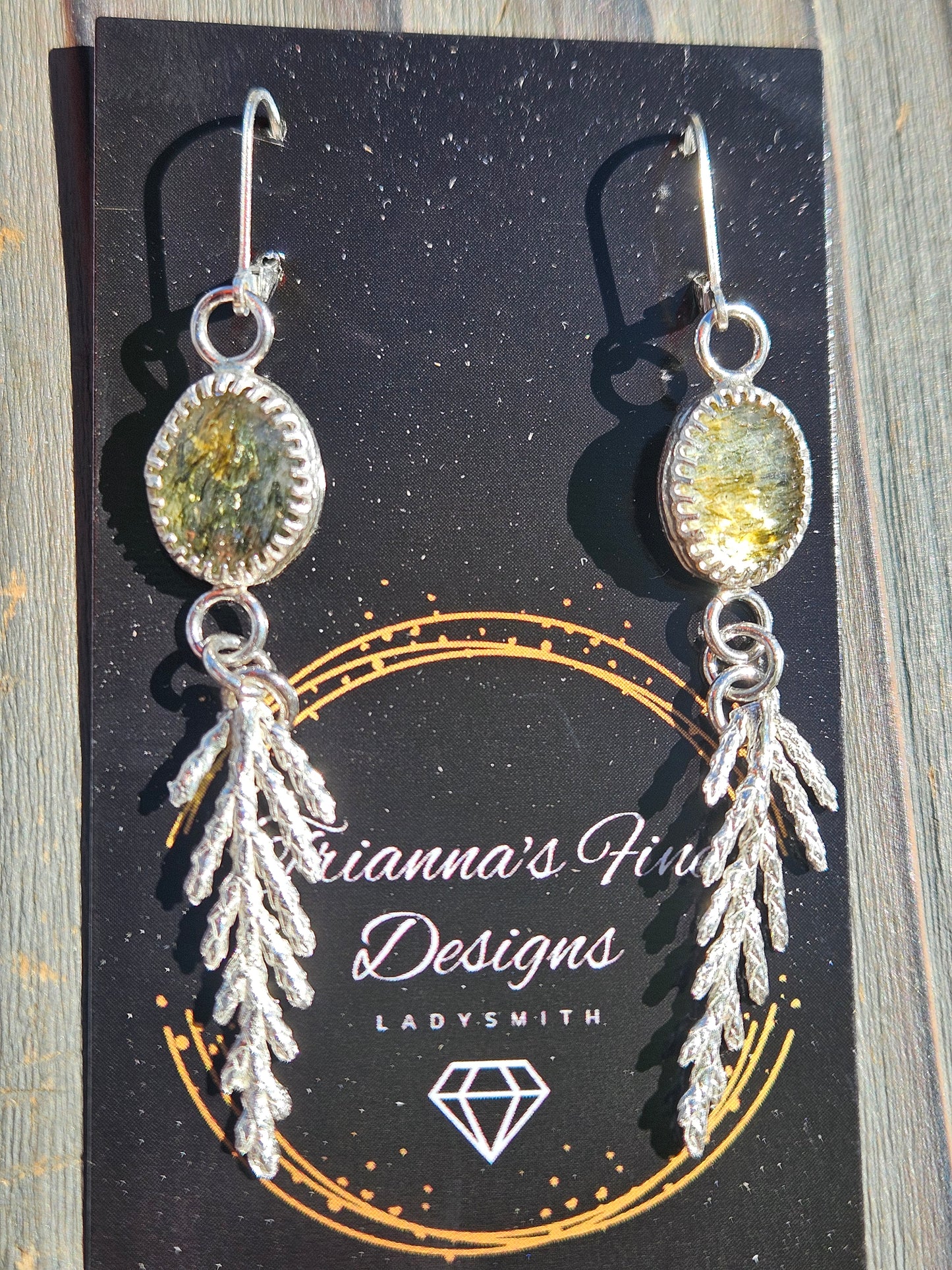 Green Rutile Quartz Cedar Earrings