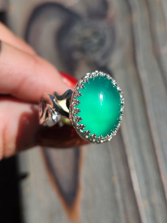 Green Chalcedony Ring, Size 9