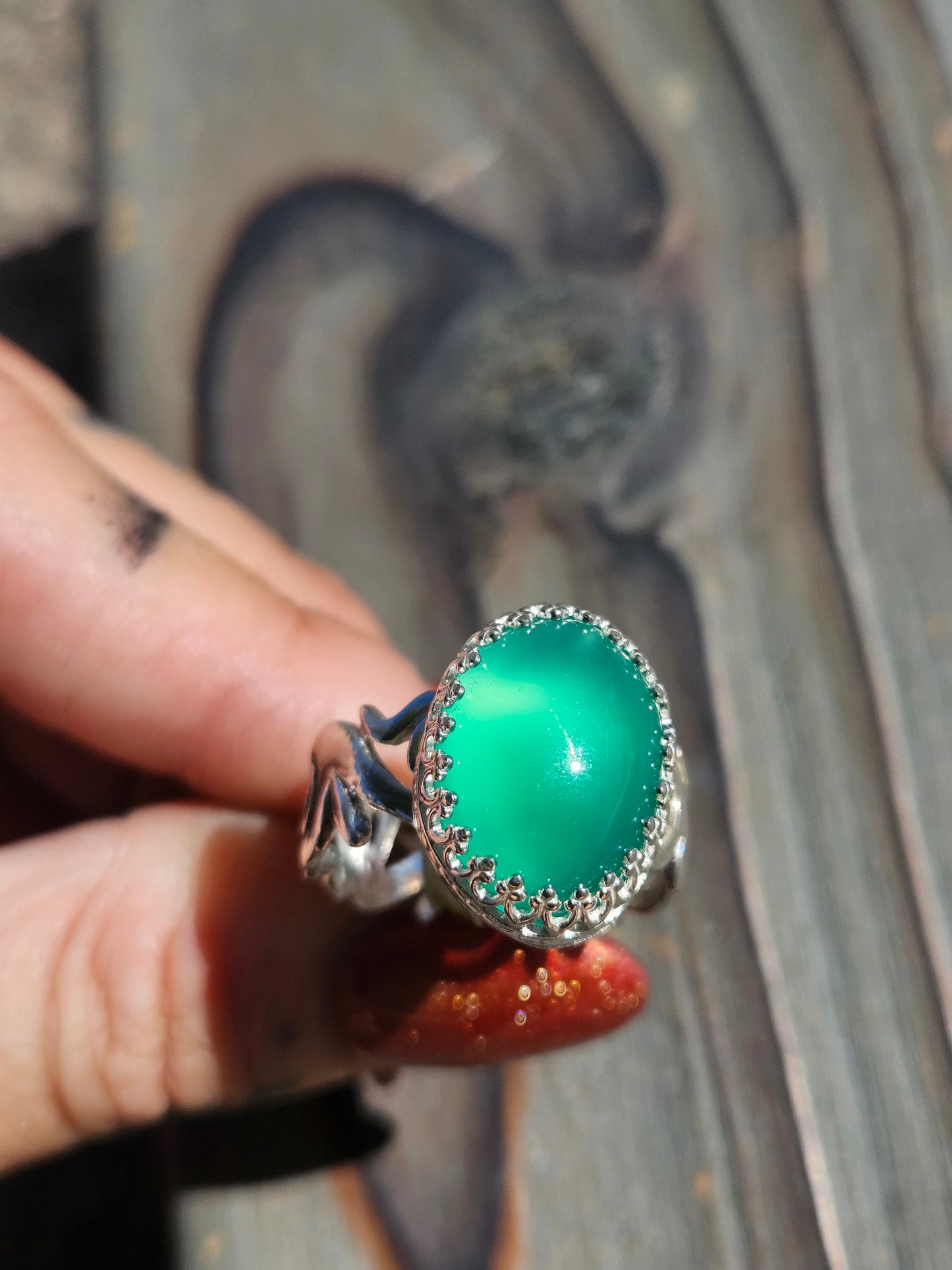 Green Chalcedony Ring, Size 9