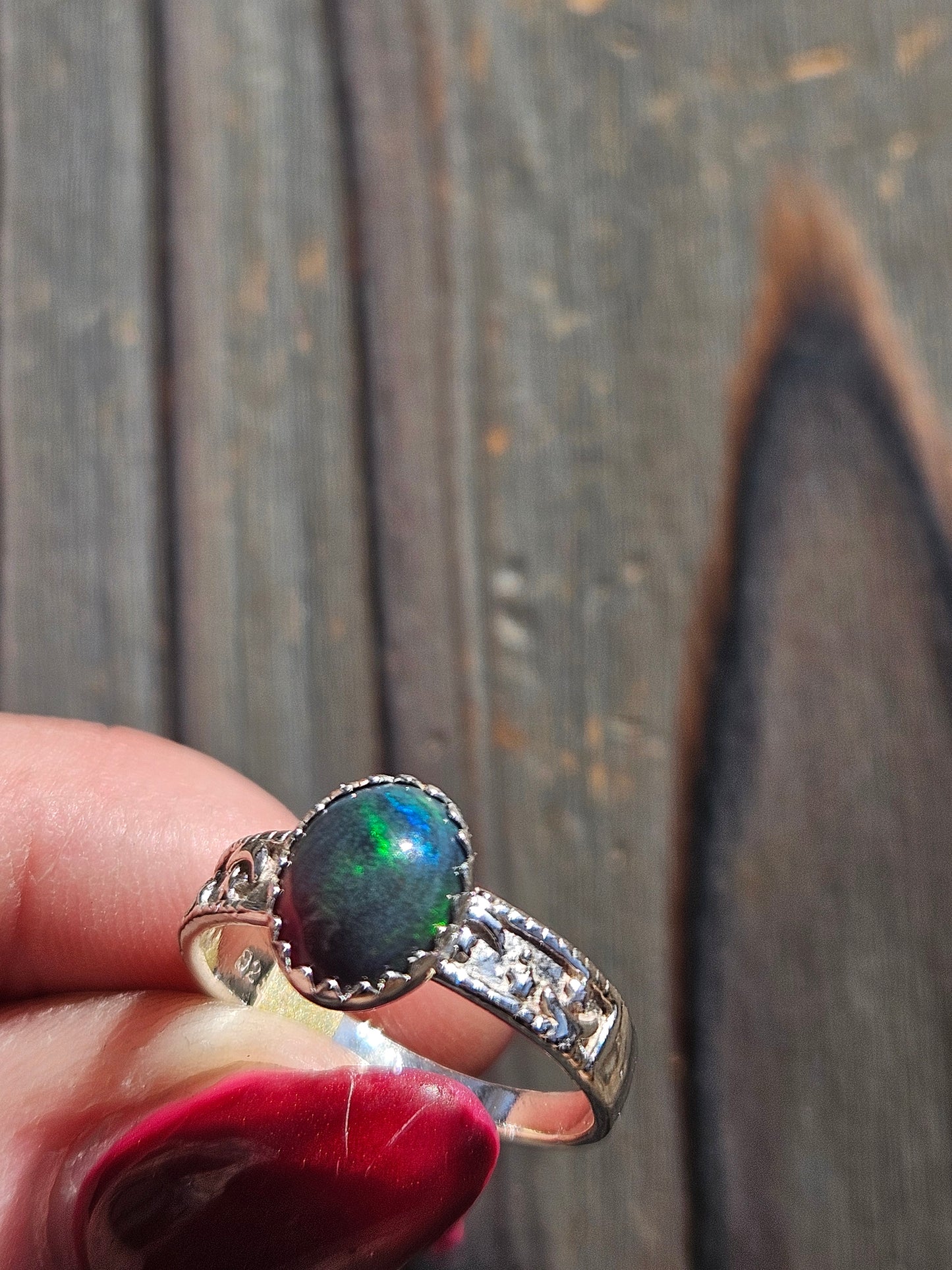 Black Opal Star Ring, Size 7