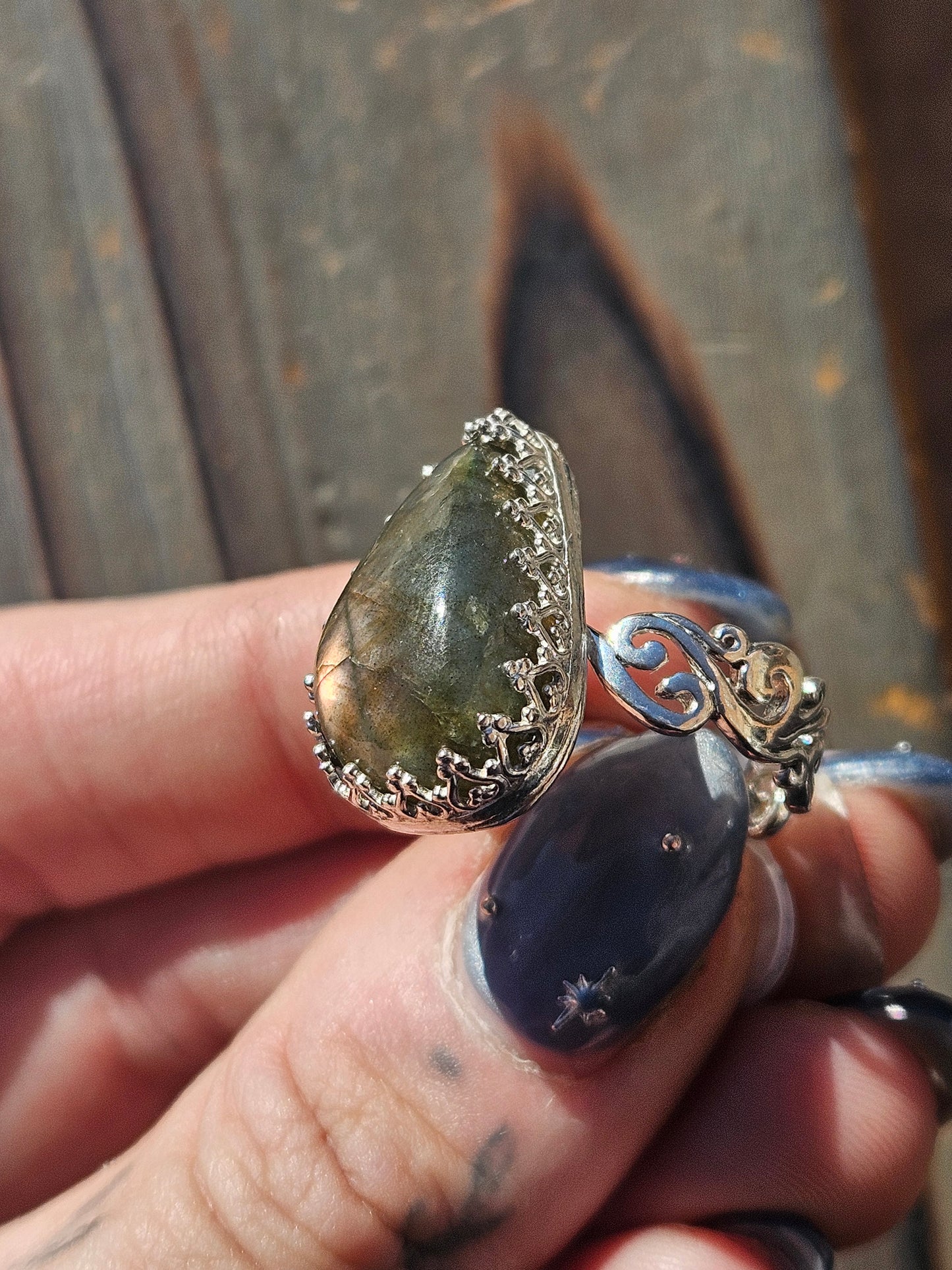 Pink Labradorite Ring, Size 8.5