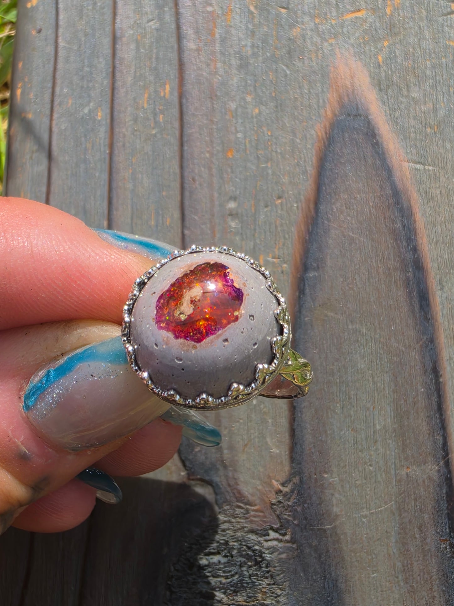 Mexican Galaxy Opal Ring, Size 7