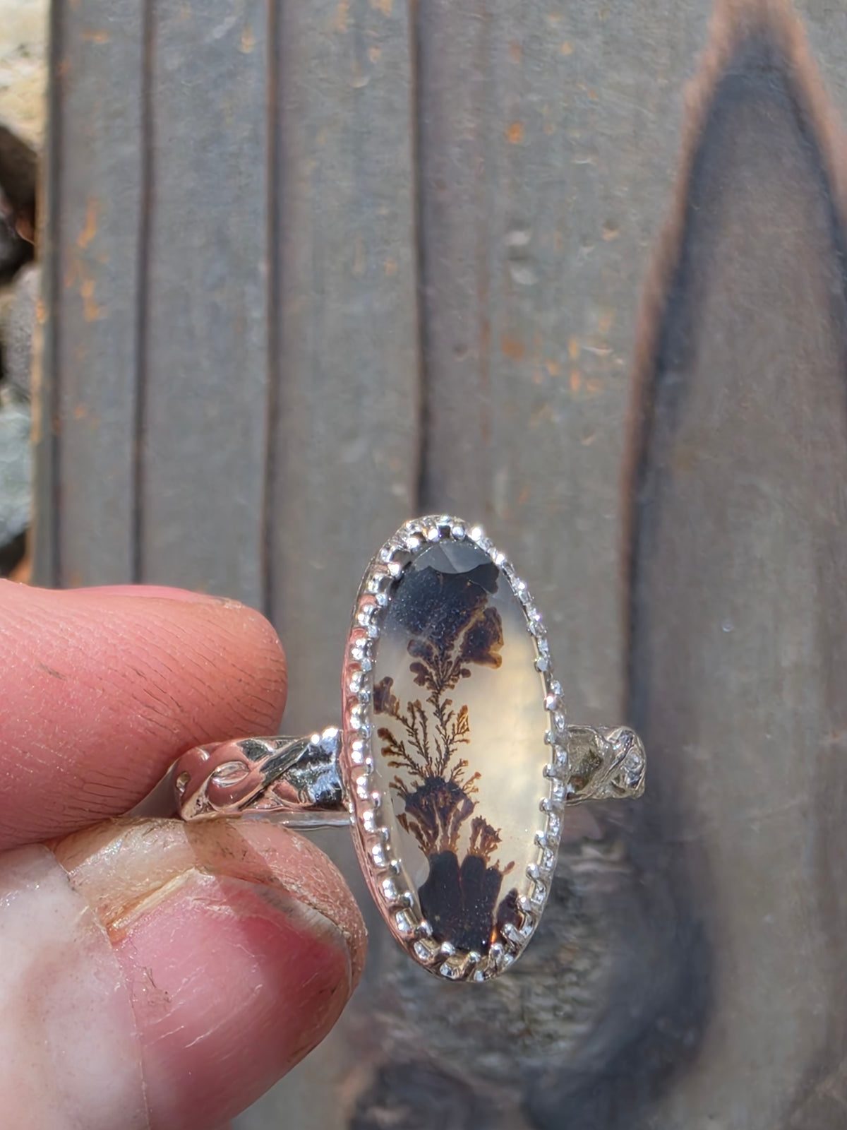 Dendritic Agate Ring, Size 7