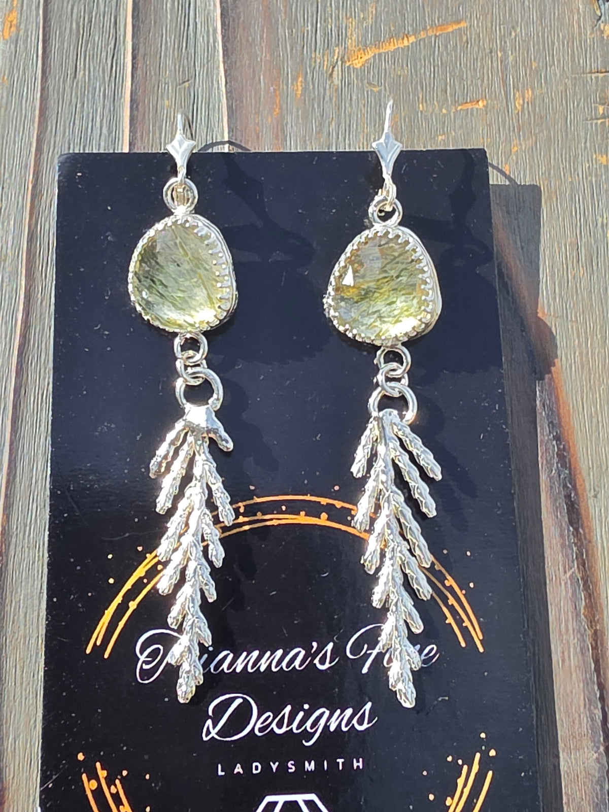 Green Rutile Quartz Cedar Earrings