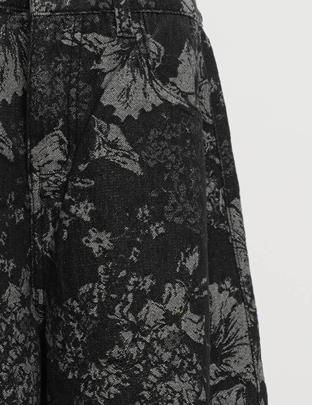 Ladies Vintage Denim Pants Floral Print Barrel Pants