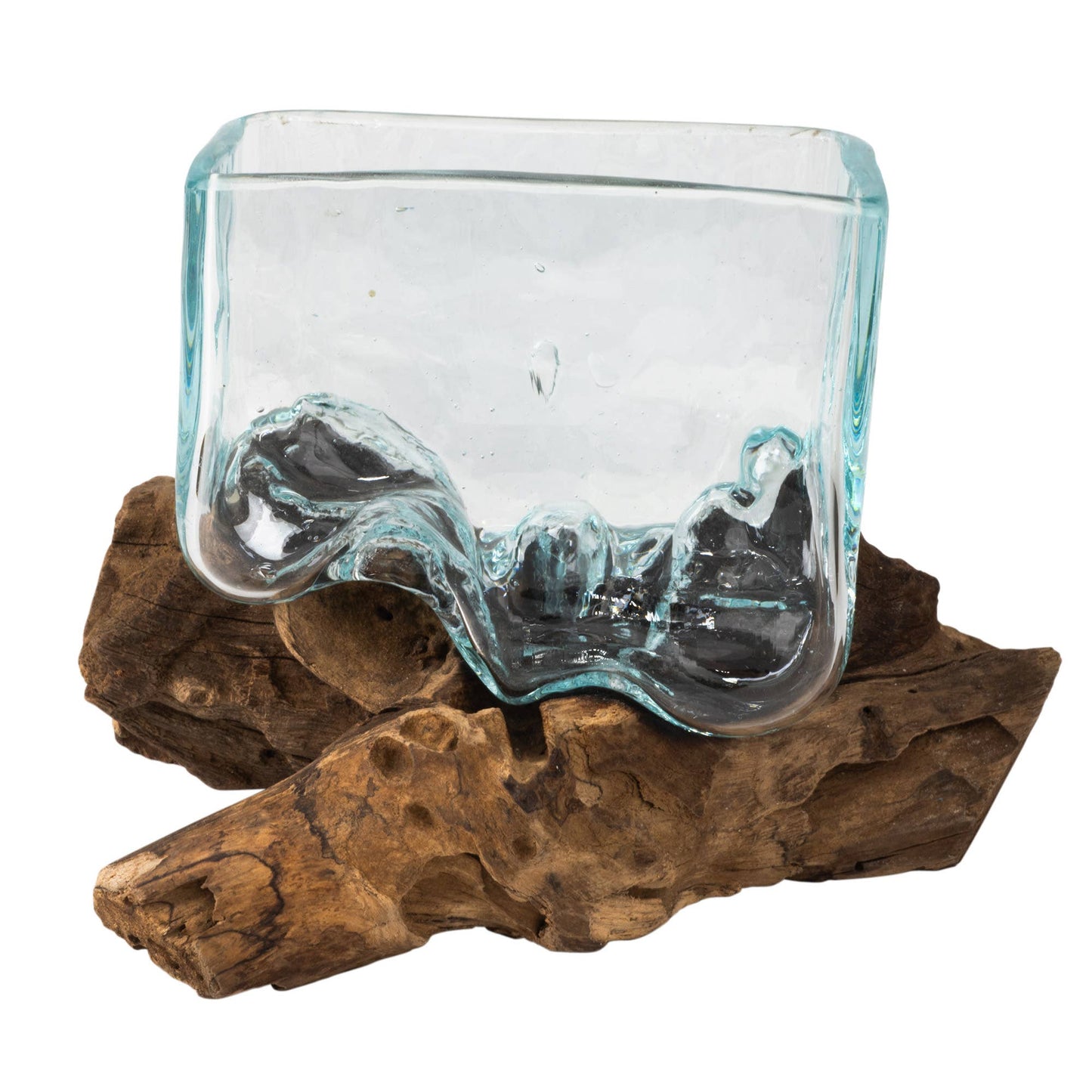 RECTANGULAR MOLTEN GLASS BOWL with air plant
