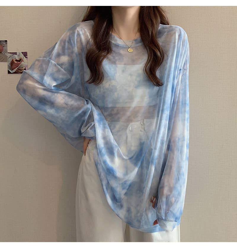 Tie-Dye Sky Cloud Sheer Mesh Top