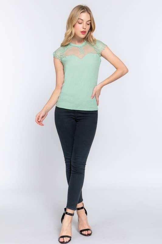 Lace Ruffle Slv Texture Knit Top