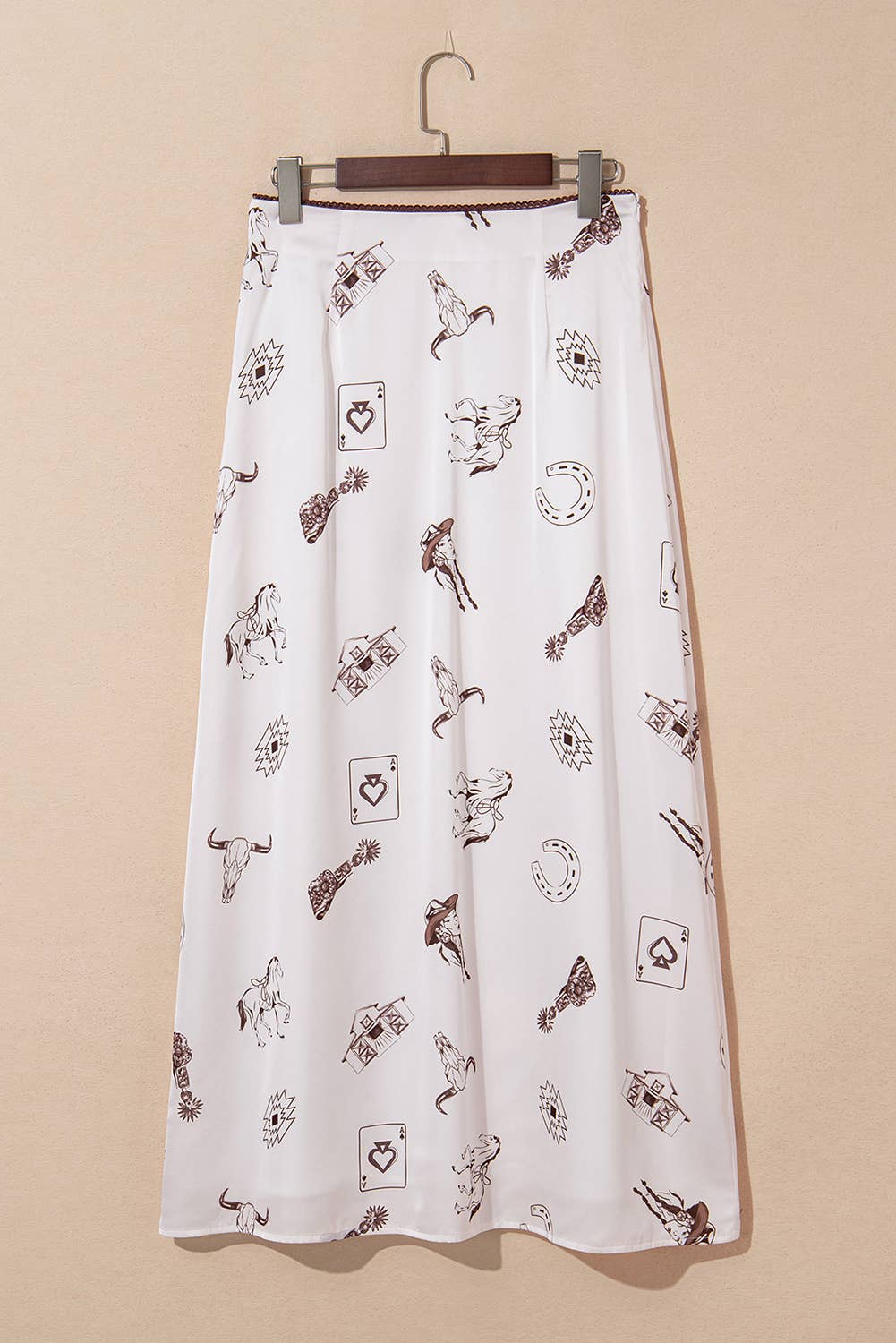 Western Print Satin Long Skirt
