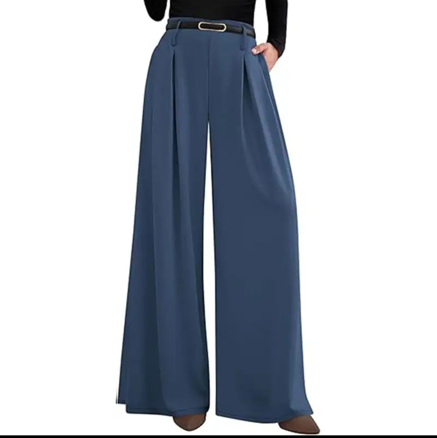 High Waist Wide Leg Flowing Work Trousers for Women
