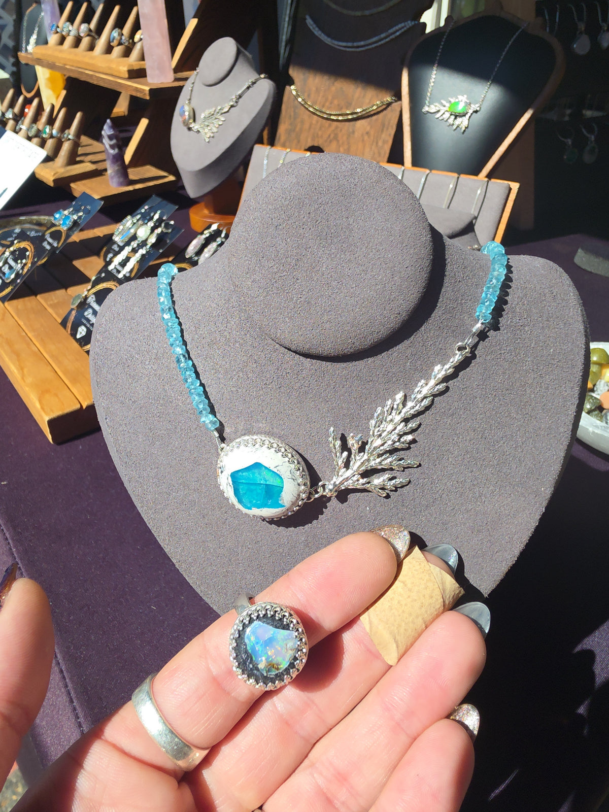 Galaxy Opal Cedar and Apatite Necklace, 18in