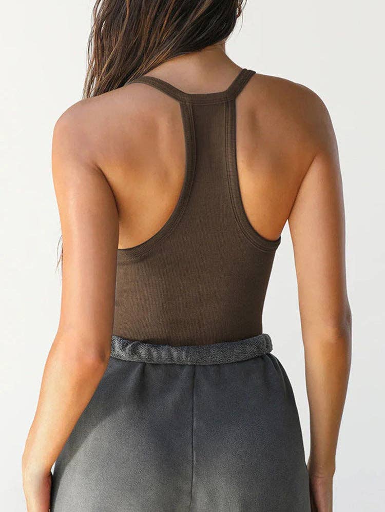 Ribbed V Neck Cami Tank Slim Fit Basic Summer Top