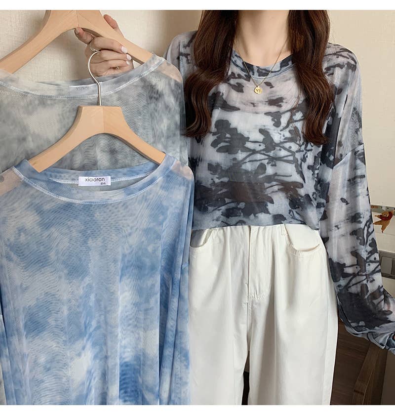 Tie-Dye Sheer Mesh Top