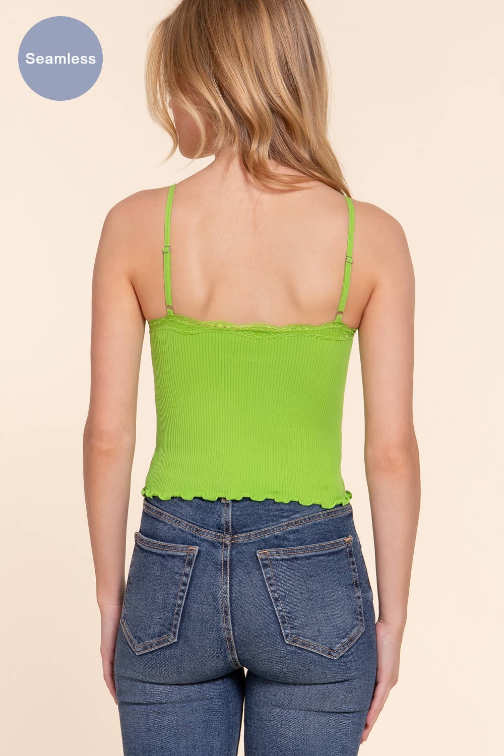 V-neck Lace Detail Seamless Rib Knit Cami Top