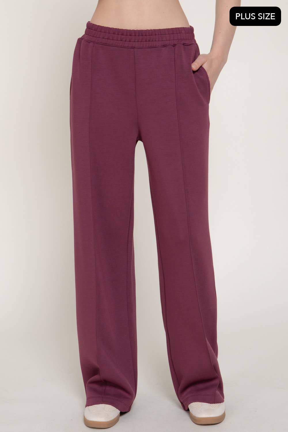 [PLUS SIZE] Elastic Waist Soft Modal Scuba Wide Pants