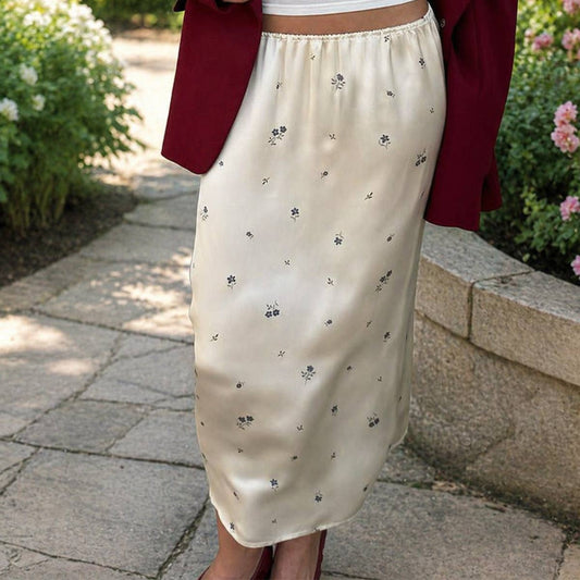 Stylish printed satin wrap hip Maxi skirt