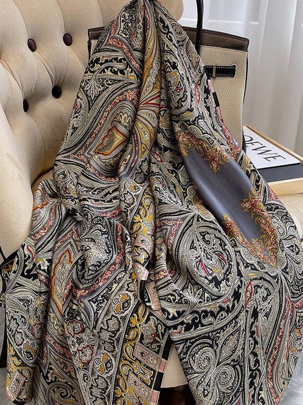 Vintage Printed Silk Imitation Shawl&Scarf