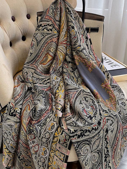 Vintage Printed Silk Imitation Shawl&Scarf