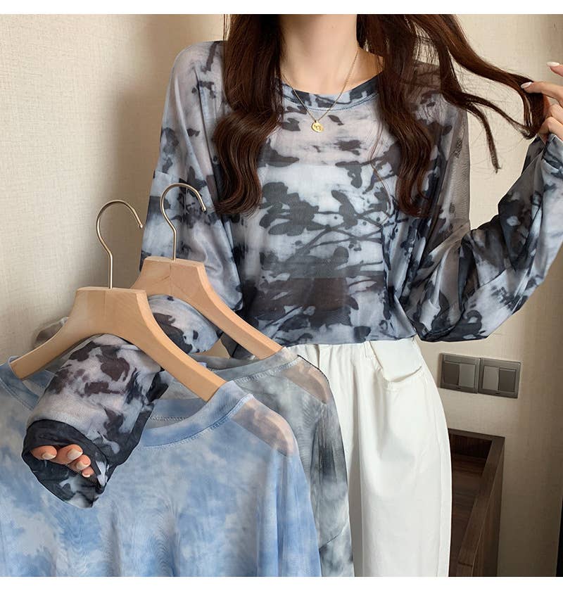 Tie-Dye Sheer Mesh Top