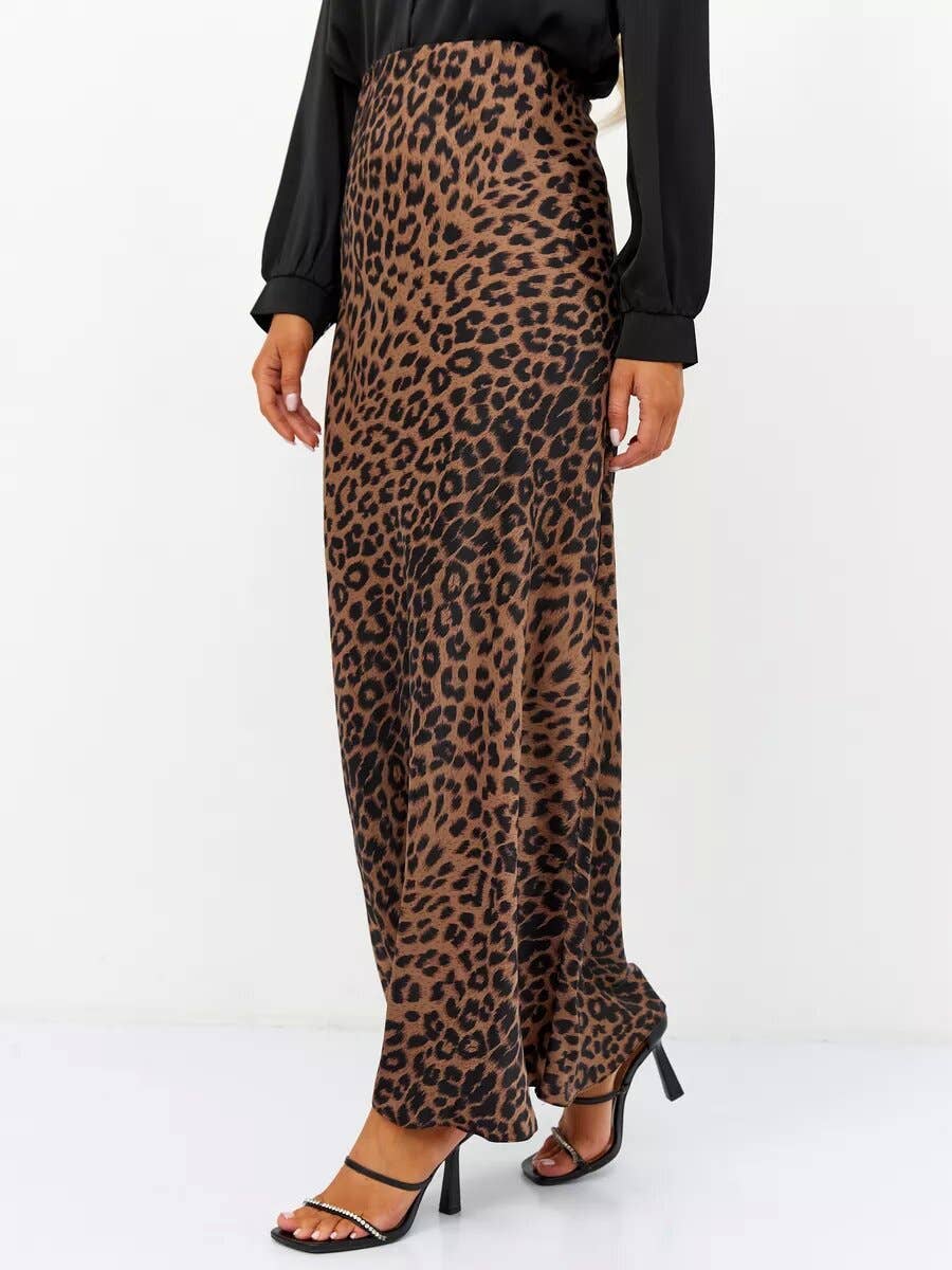 SEXY SATIN LEOPARD PRINT HIGH-WAISTED SKIRT