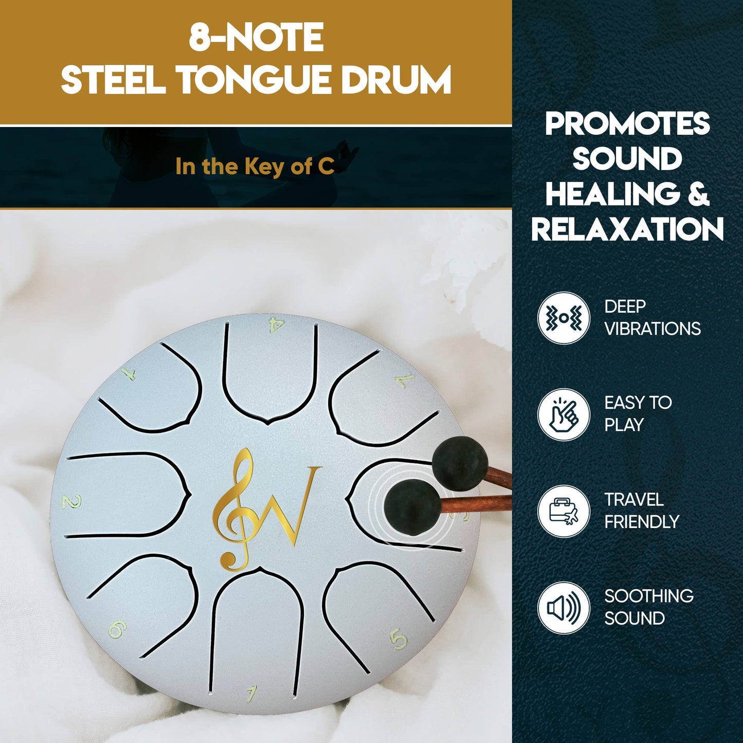 6-Inch 8-Notes Steel Tongue Drum Meditation Rain Drum - Blue