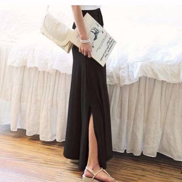 Women Fashion Casual Solid Color Long Skirt