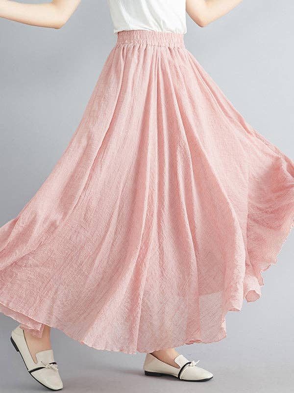 A-Line Loose Elasticity Pleated Solid Color Skirts