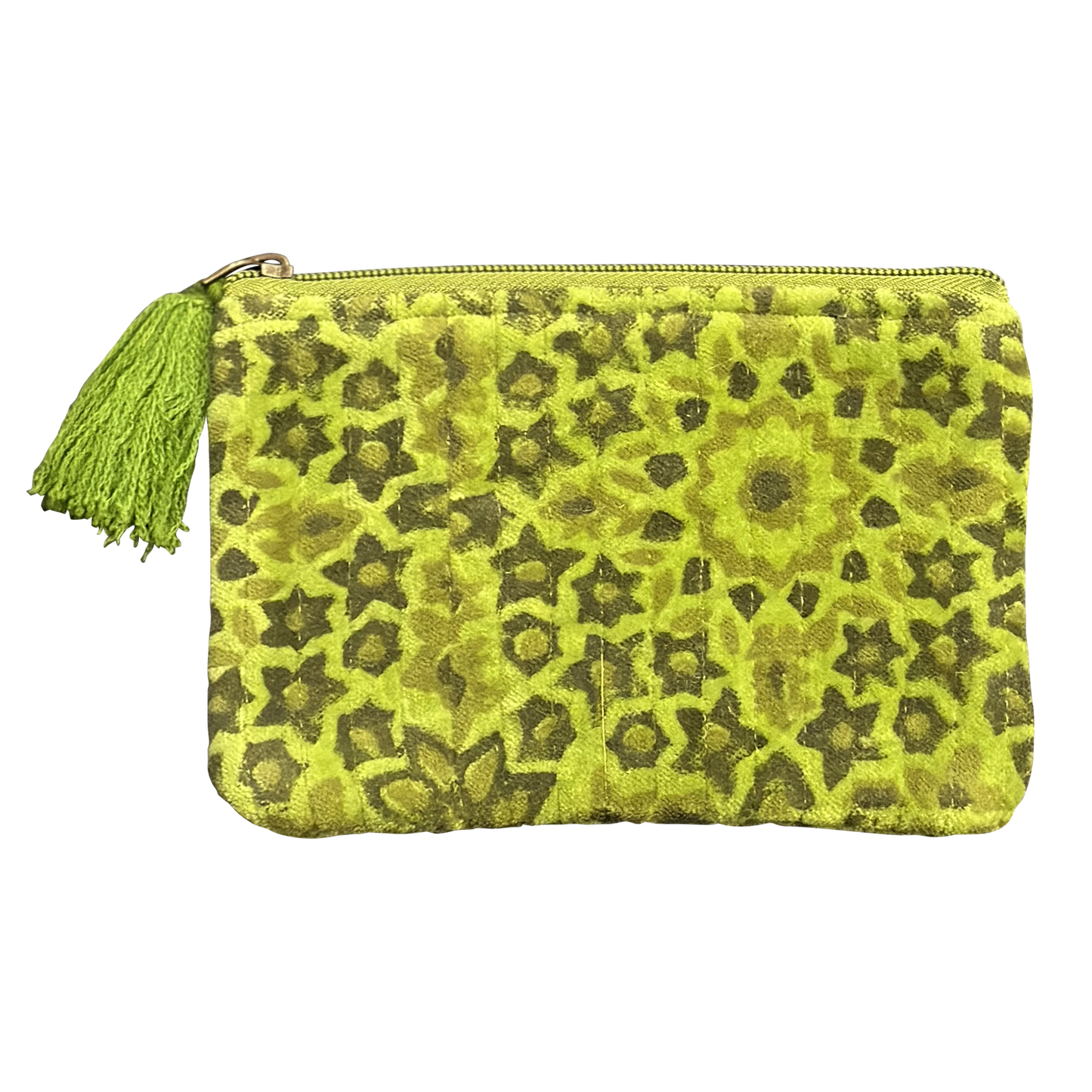 Spring Green Block Print and Quilted Floral Pouches - Large