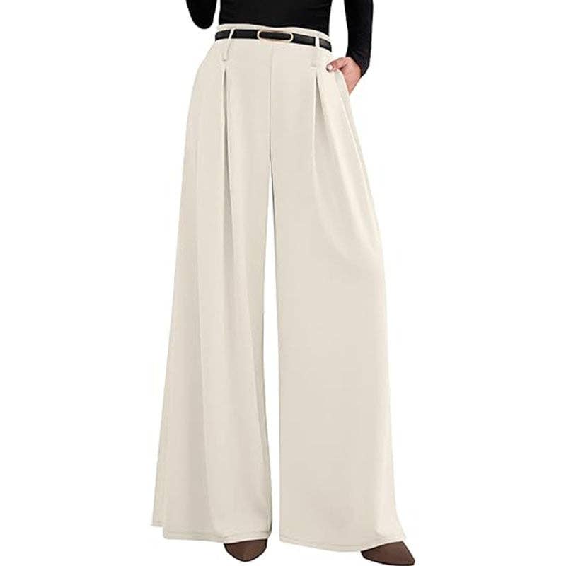 High Waist Wide Leg Flowing Work Trousers for Women
