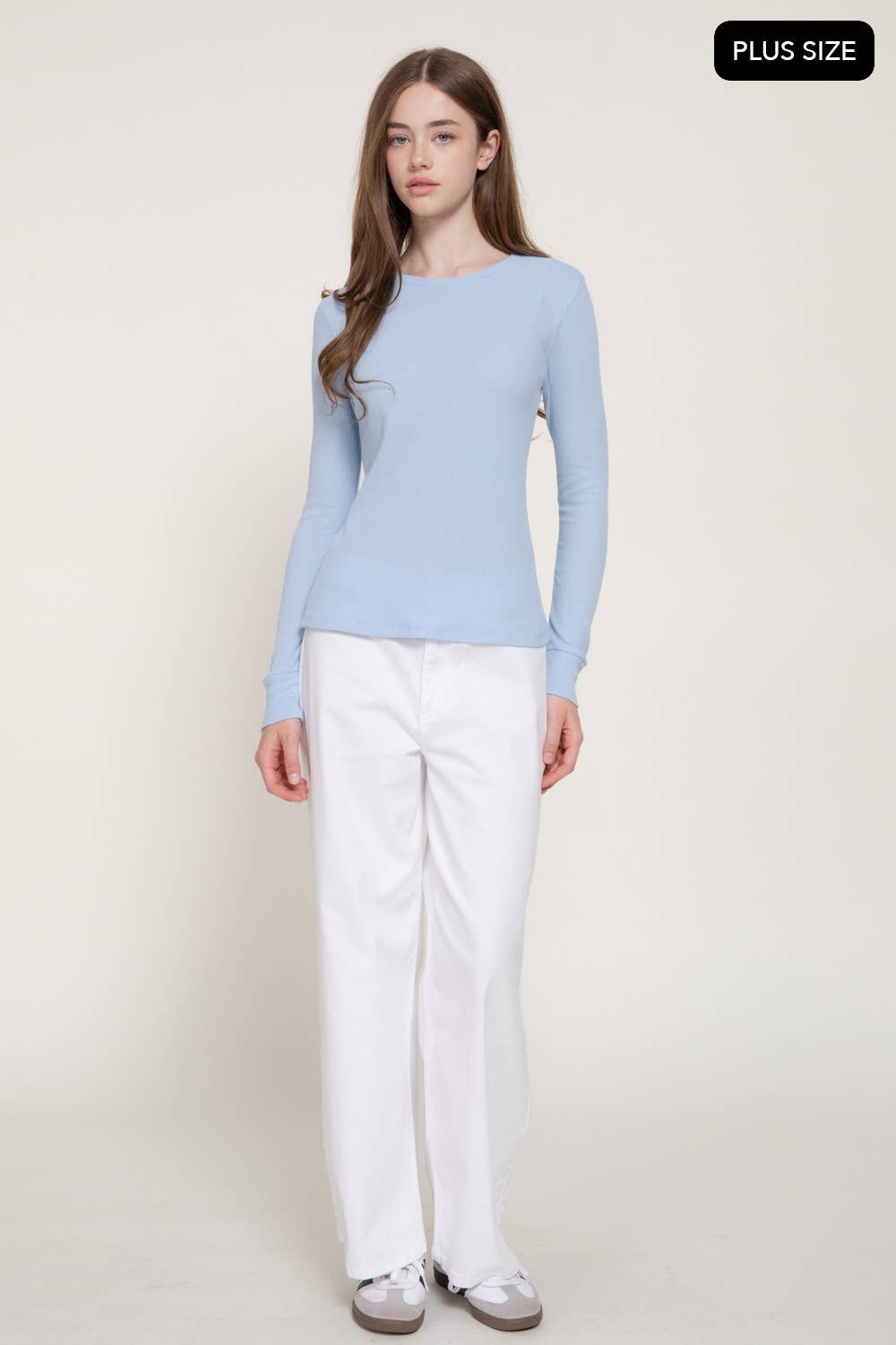 [PLUS SIZE] Long Sleeve Crew Neck Thermal Knit Top