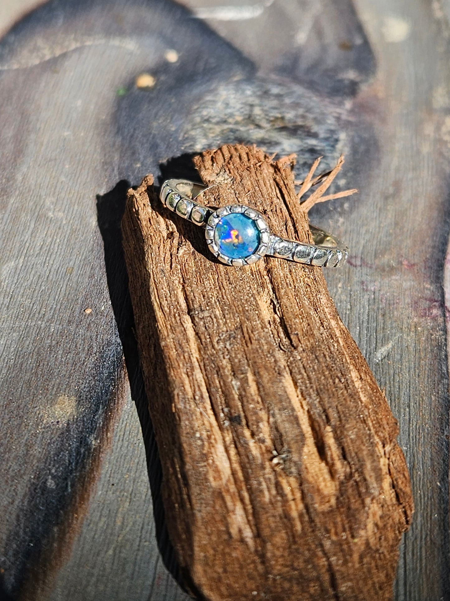 Black Opal Stacker Ring, Size 6