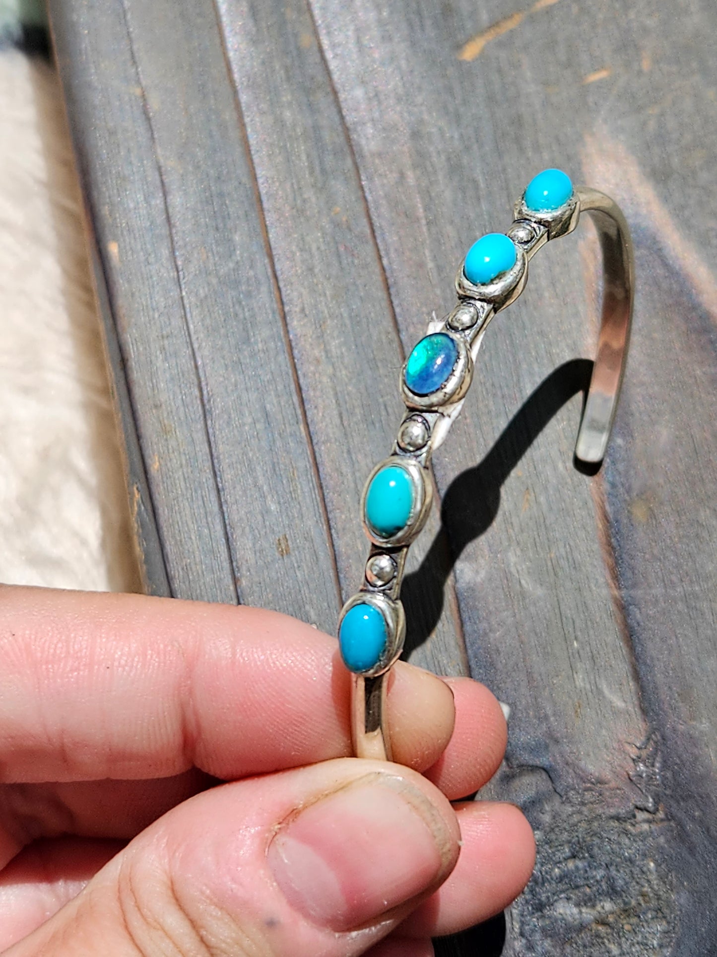 Black Opal and Turquoise Cuff Bracelet